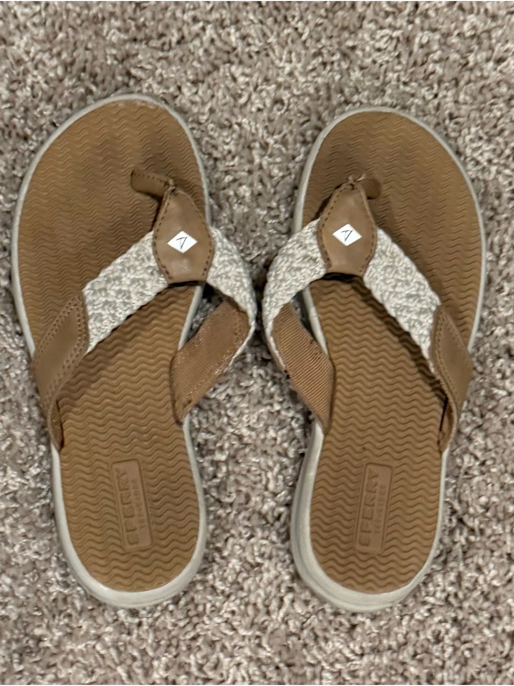 Sperry Kids Brown and Cream Braided-Trim Flip Flops